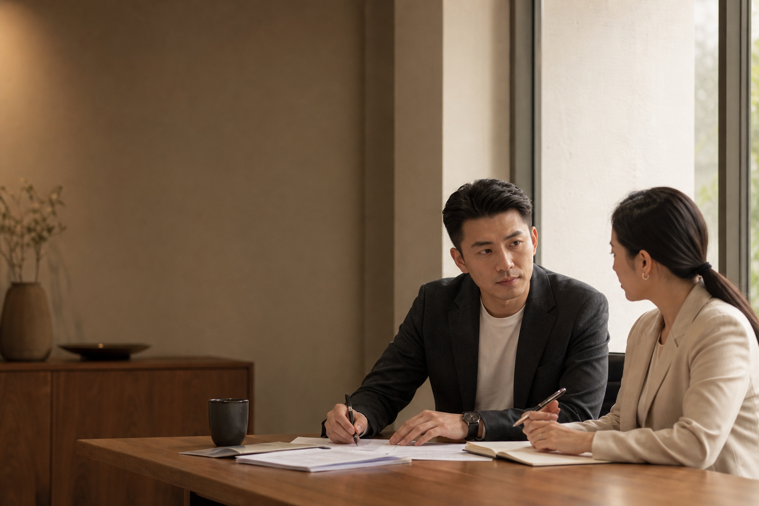 企業主與顧問一起檢視人才管理方案